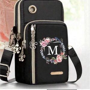 Black Floral Crossbody Bag letter design M . New